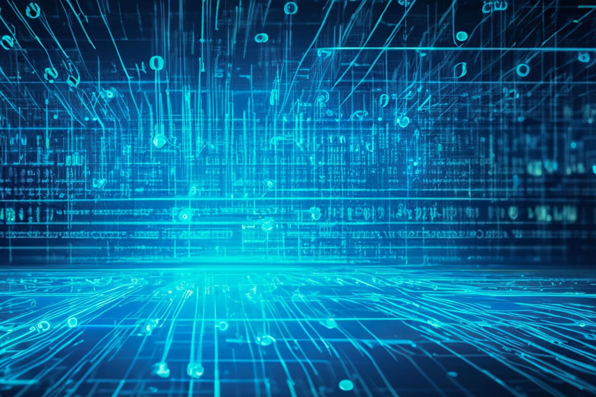 Abstract blue neon light streaks flowing at high speed in a digital environment, representing the agility and real-time connectivity of nearshore development teams and cloud security