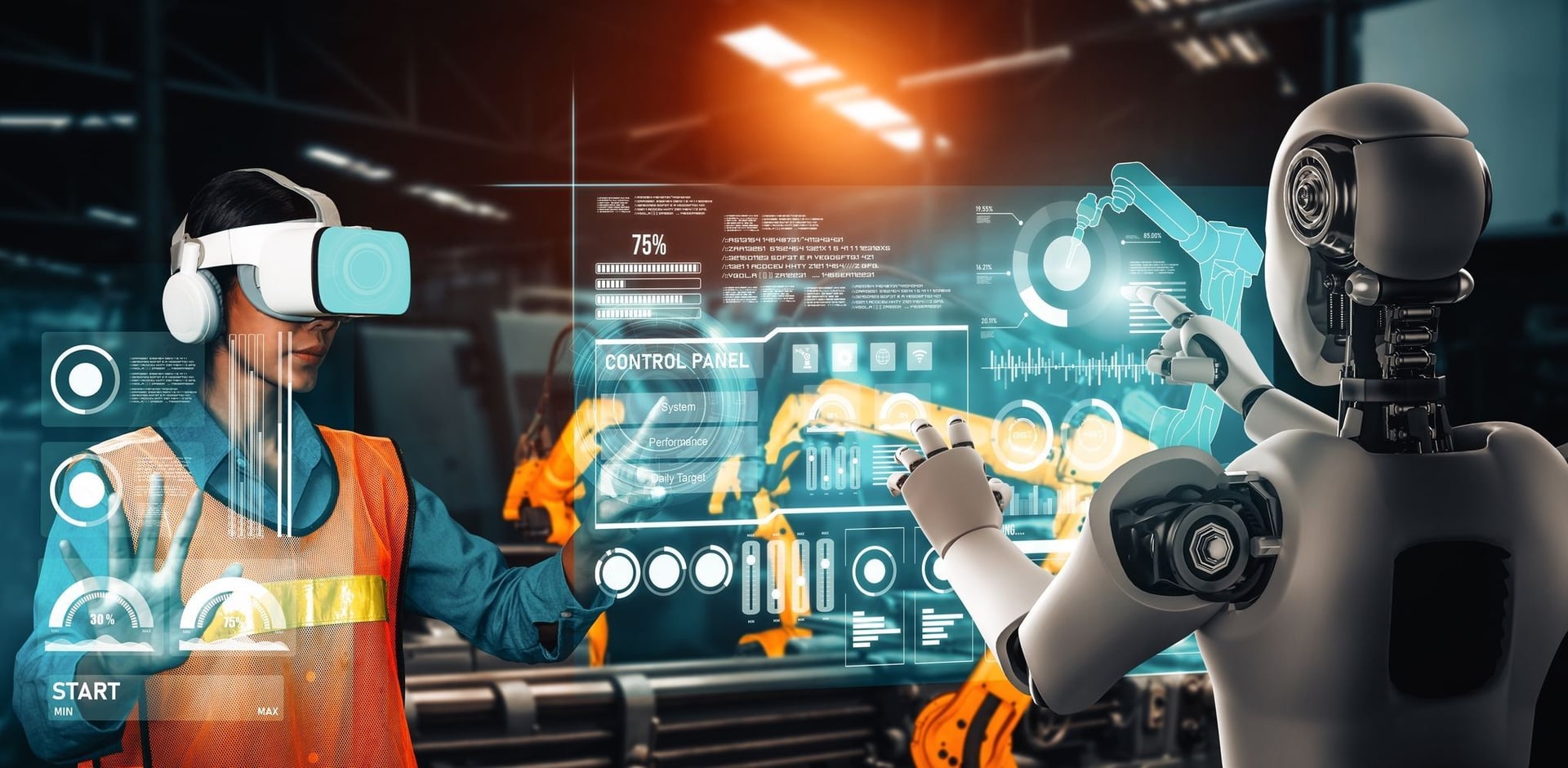 Human using AI to increase the producitivy in the manufacturing industry