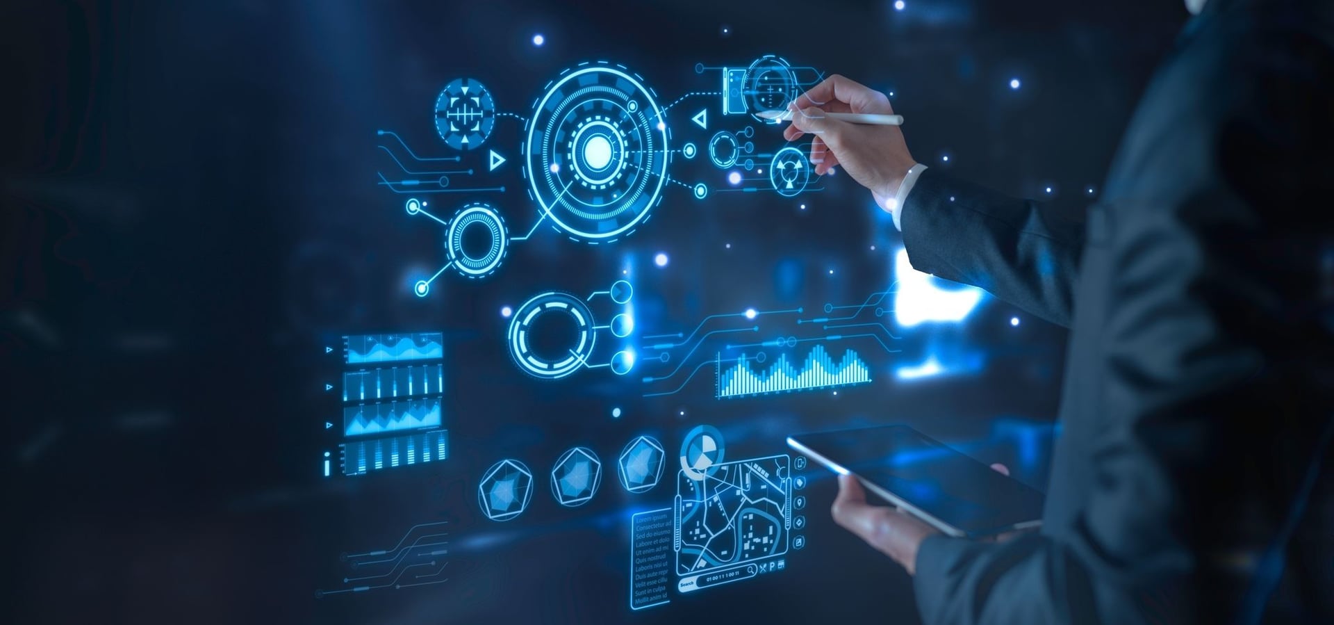 Software Engineer interacting with a digital dashboard 
