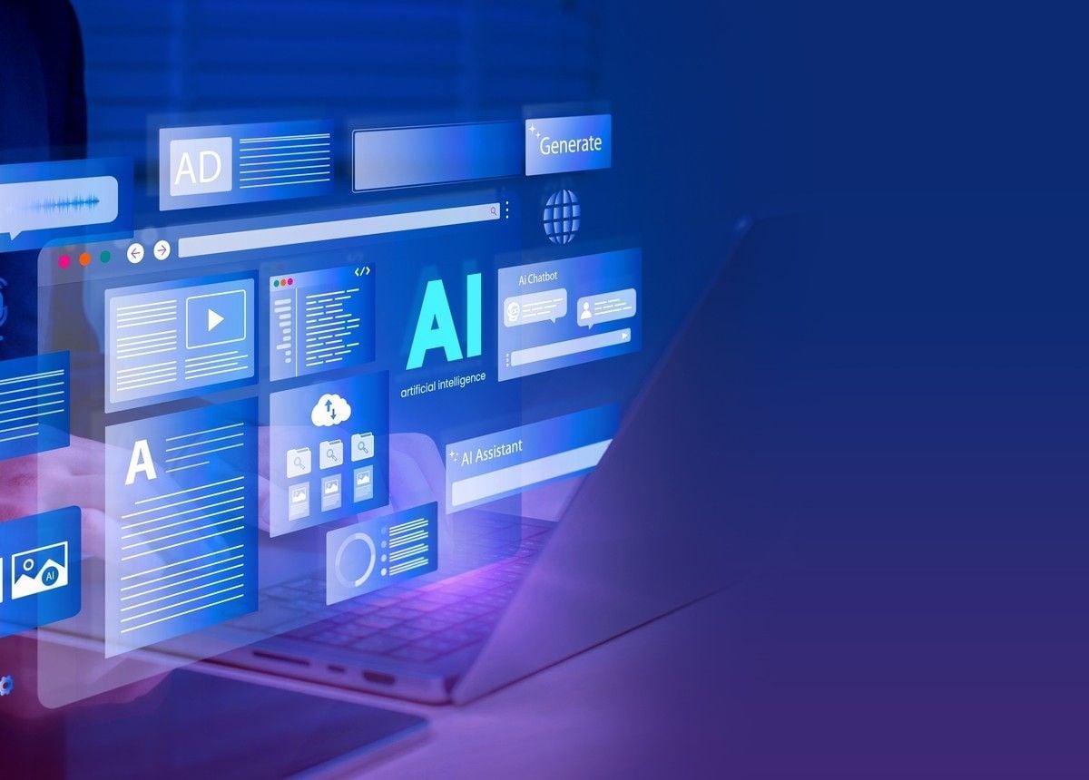 Abstract blue light streaks representing the speed and agility of integrating AI into modern business workflows for faster results.