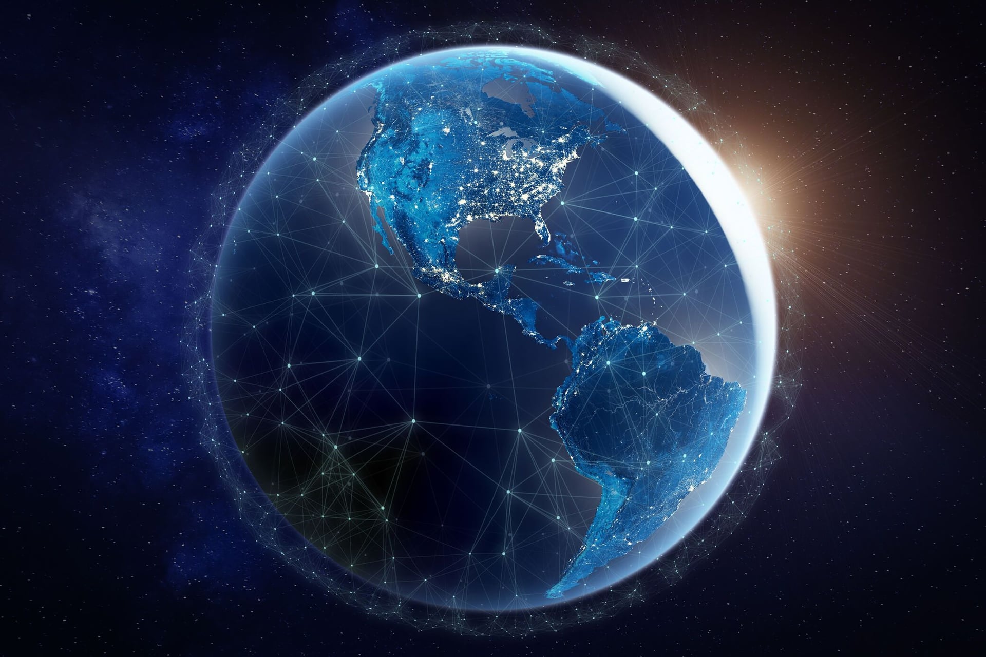 World with a neural networking dome representing easly intercommunication with every country