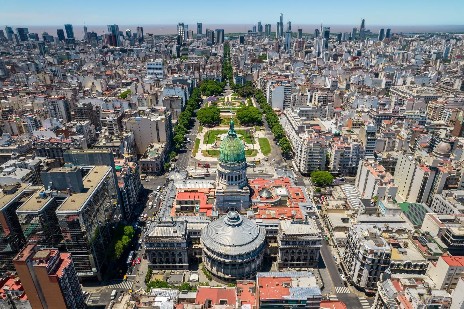 Aerial view of a major Latin American city, representing a top hub for nearshore outsourcing services, skilled tech talent, and time zone-aligned software development.